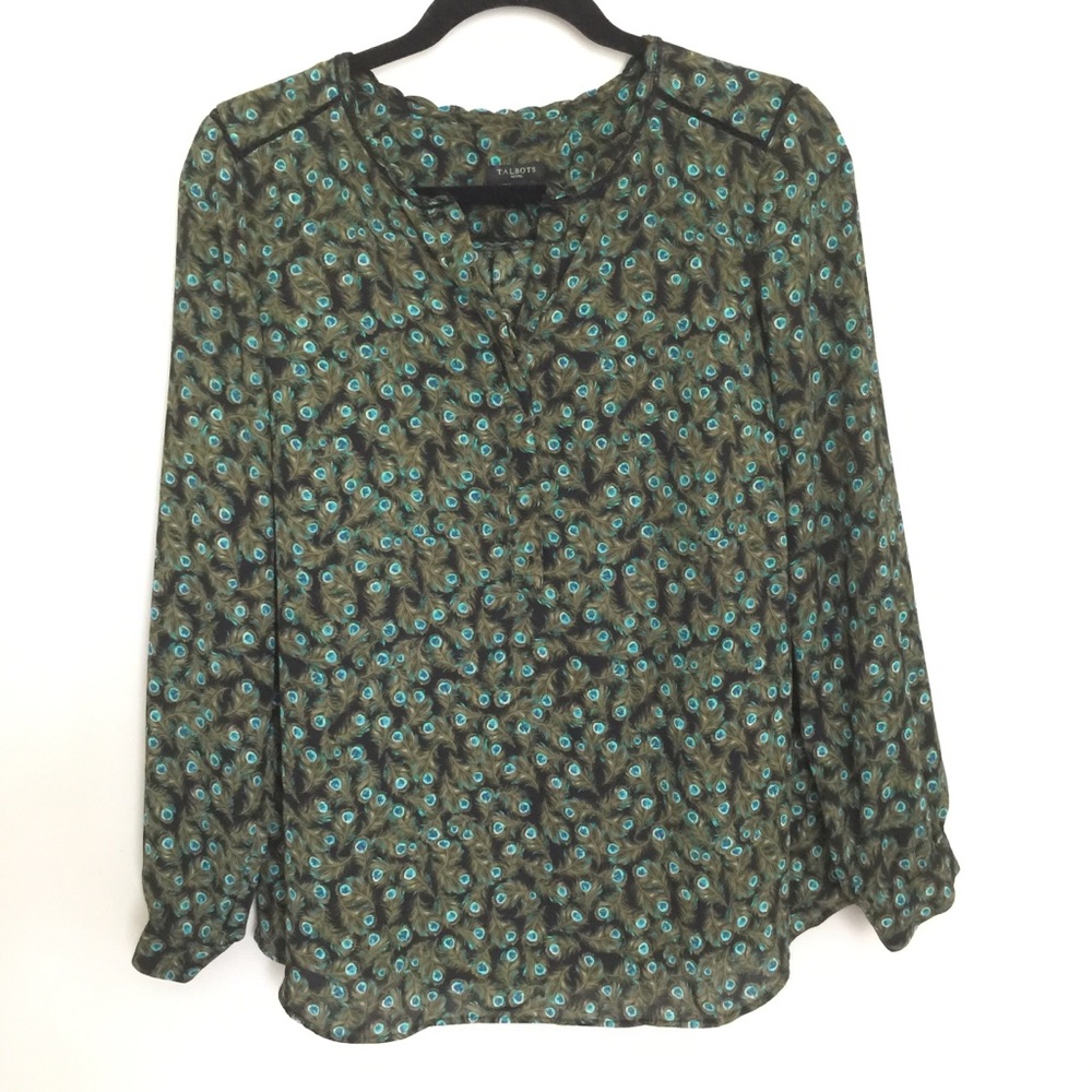 Talbots Petites Peacock Feather Printed Blouse